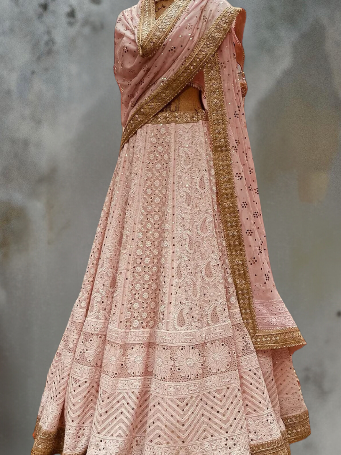 BLUSH PINK CHIKANKARI LEHENGA