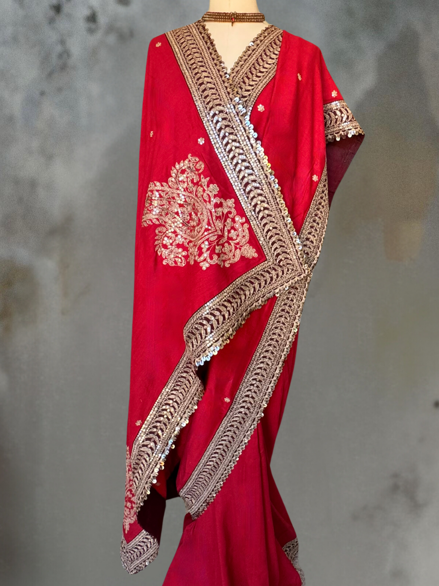 SABYASACHI INSPIRED HAND EMBROIDERED RED SARI