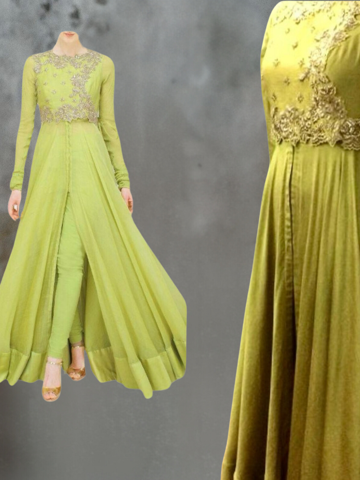GREEN SILK EMBROIDERED SUIT