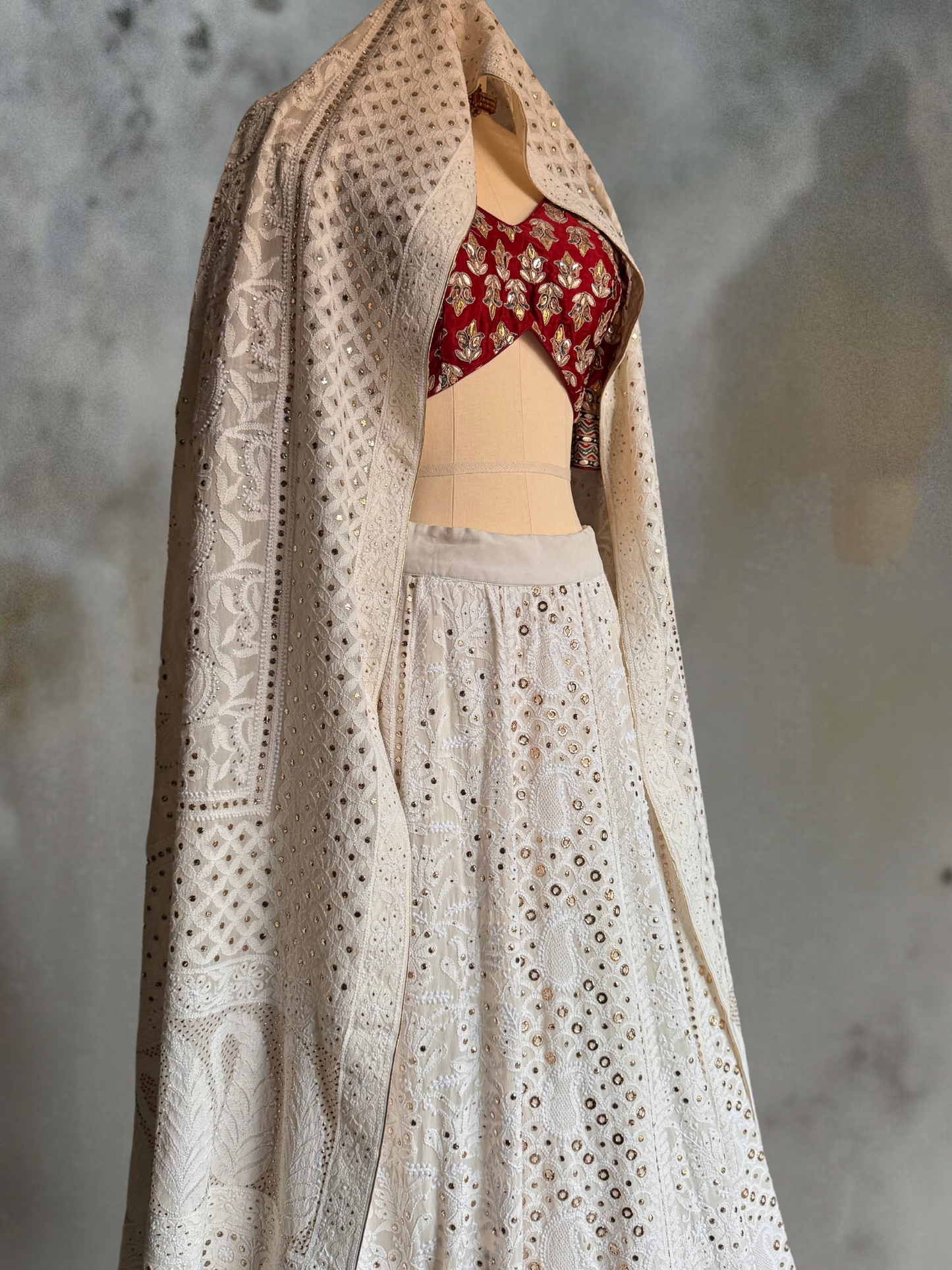HAND EMBROIDERED CHIKANKARI LEHENGA WITH DUPATTA