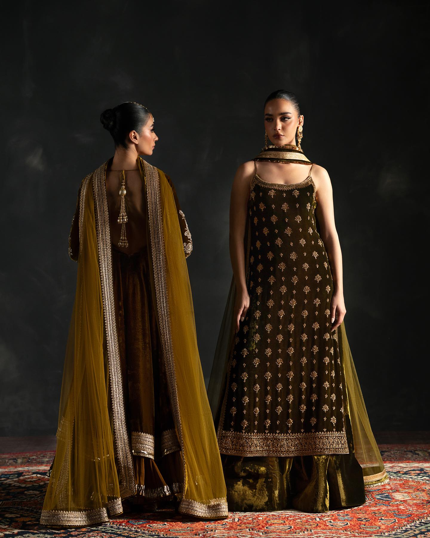 HEAVY GREEN VELVET EMBROIDERED SHARARA