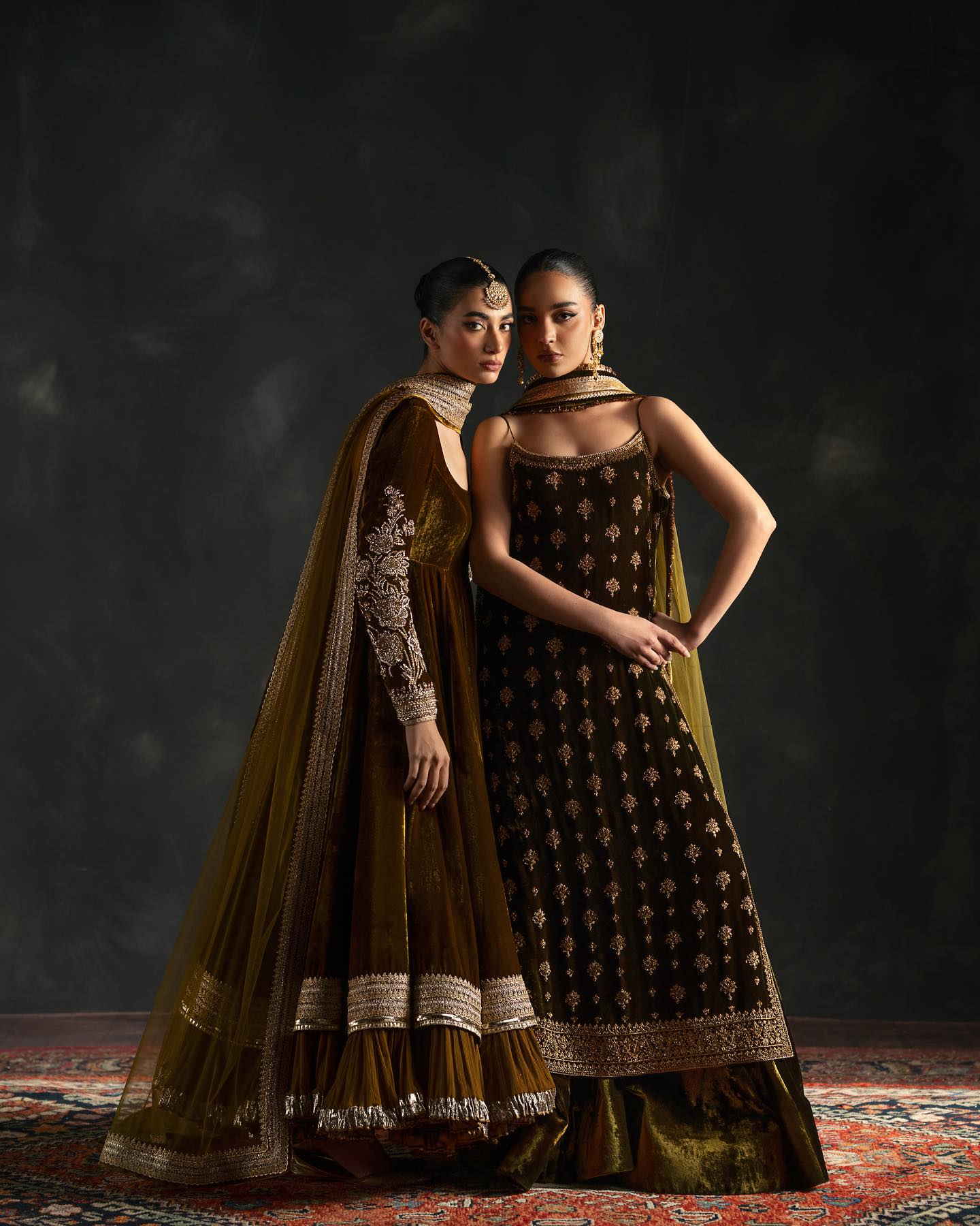 HEAVY GREEN VELVET EMBROIDERED SHARARA