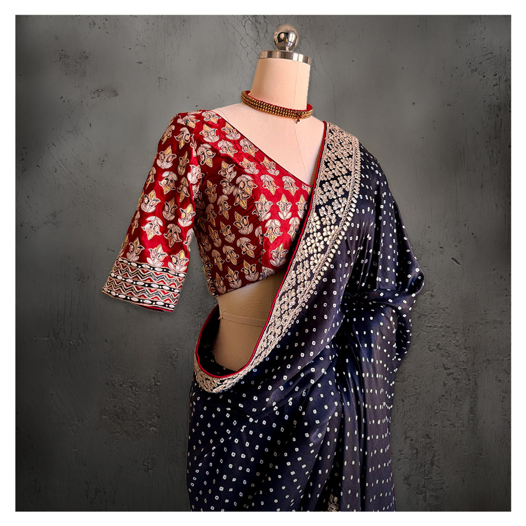 GOTAPATTI BANDHEJ BLACK SILK SARI