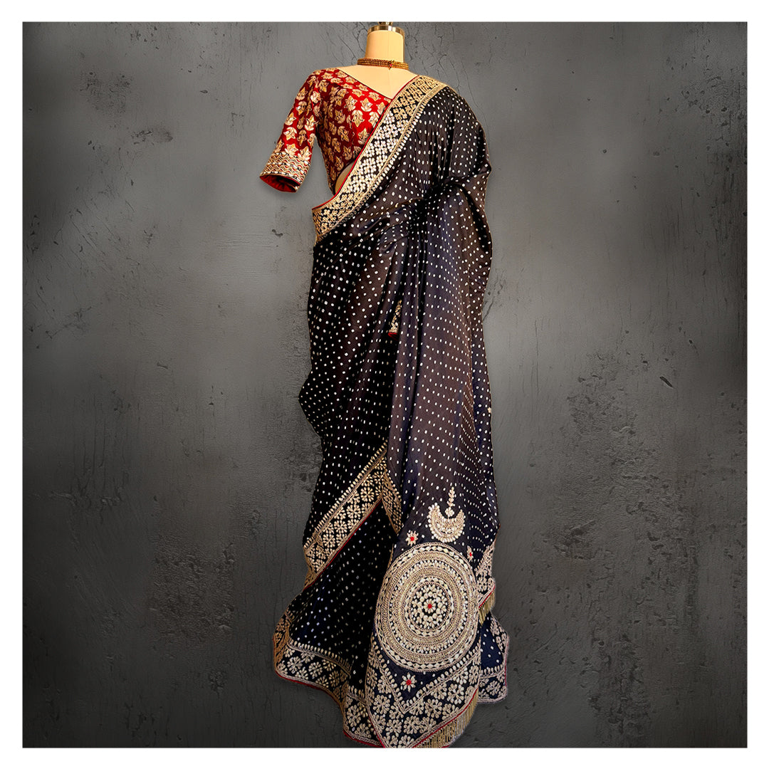 GOTAPATTI BANDHEJ BLACK SILK SARI