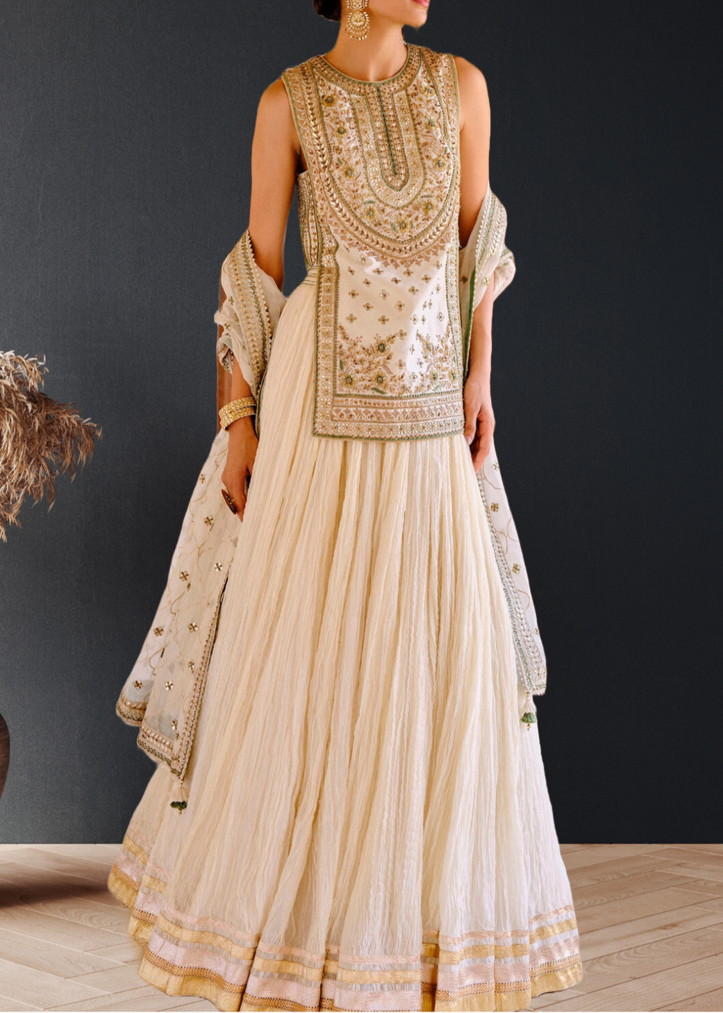 IVORY & GOLD GOTAPATTI SILK LEHENGA SET