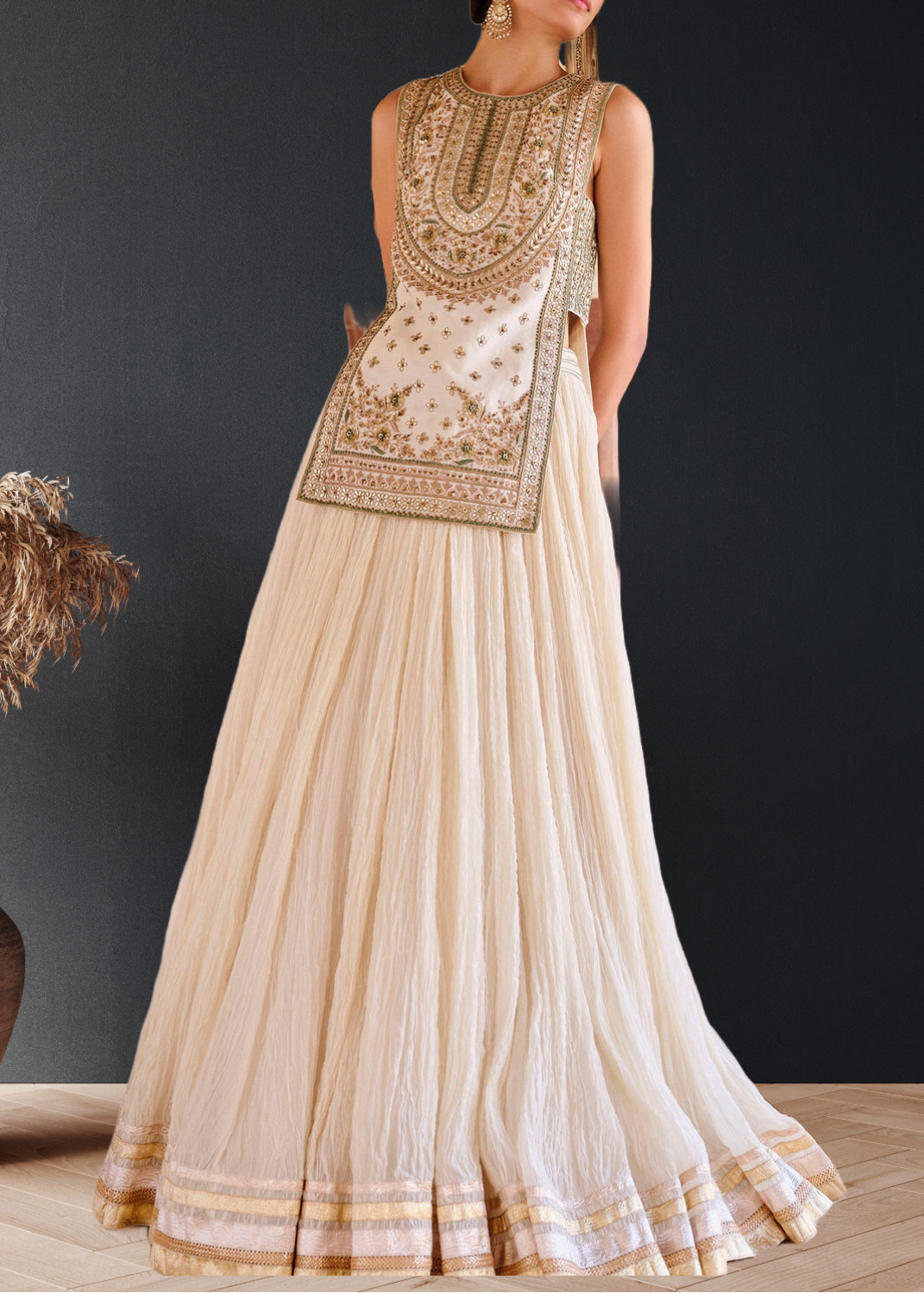 IVORY & GOLD GOTAPATTI SILK LEHENGA SET