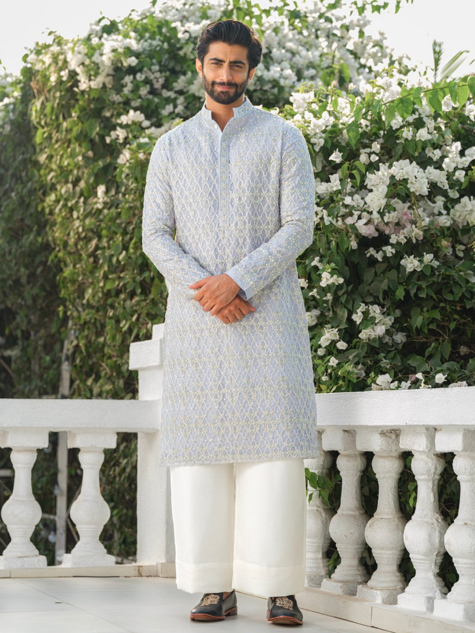ORGANZA HEAVY HAND EMBROIDERED ZARDOZI KURTA BLUE