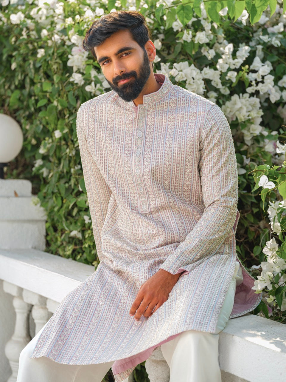 ORGANZA HEAVY HAND EMBROIDERED ZARDOZI KURTA NATURAL