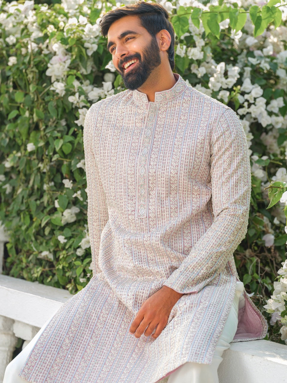 ORGANZA HEAVY HAND EMBROIDERED ZARDOZI KURTA NATURAL