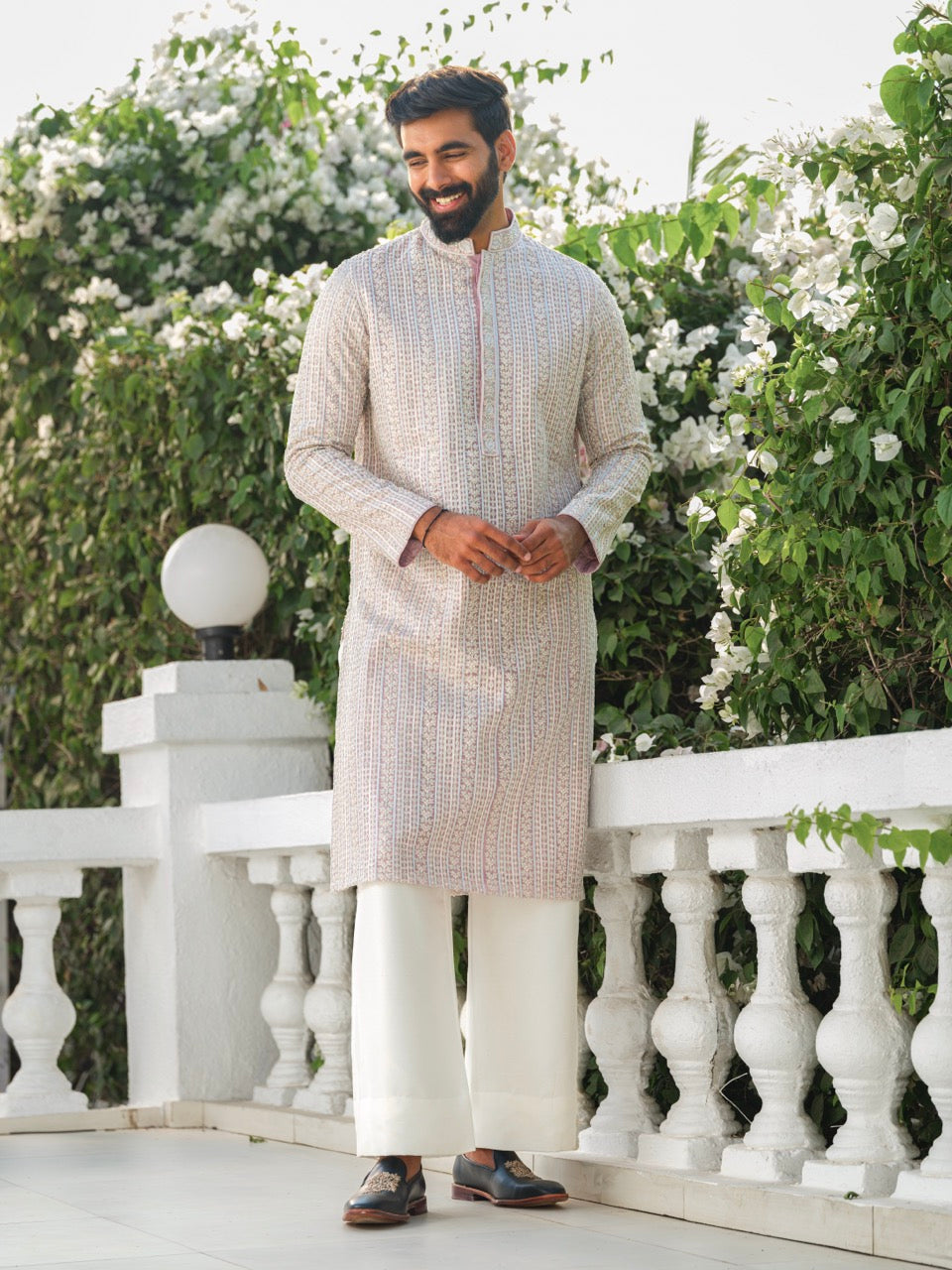 ORGANZA HEAVY HAND EMBROIDERED ZARDOZI KURTA NATURAL
