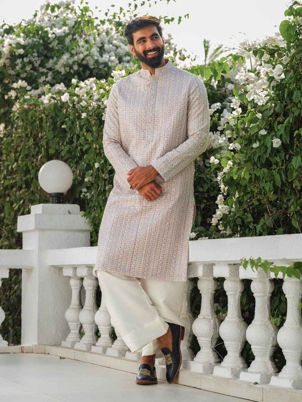 ORGANZA HEAVY HAND EMBROIDERED ZARDOZI KURTA NATURAL