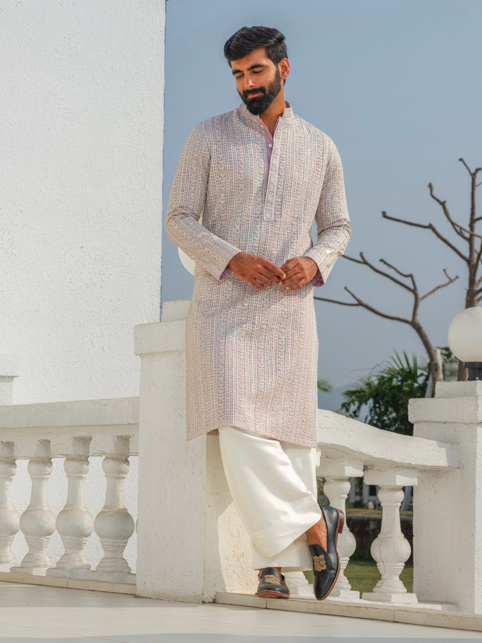 ORGANZA HEAVY HAND EMBROIDERED ZARDOZI KURTA NATURAL