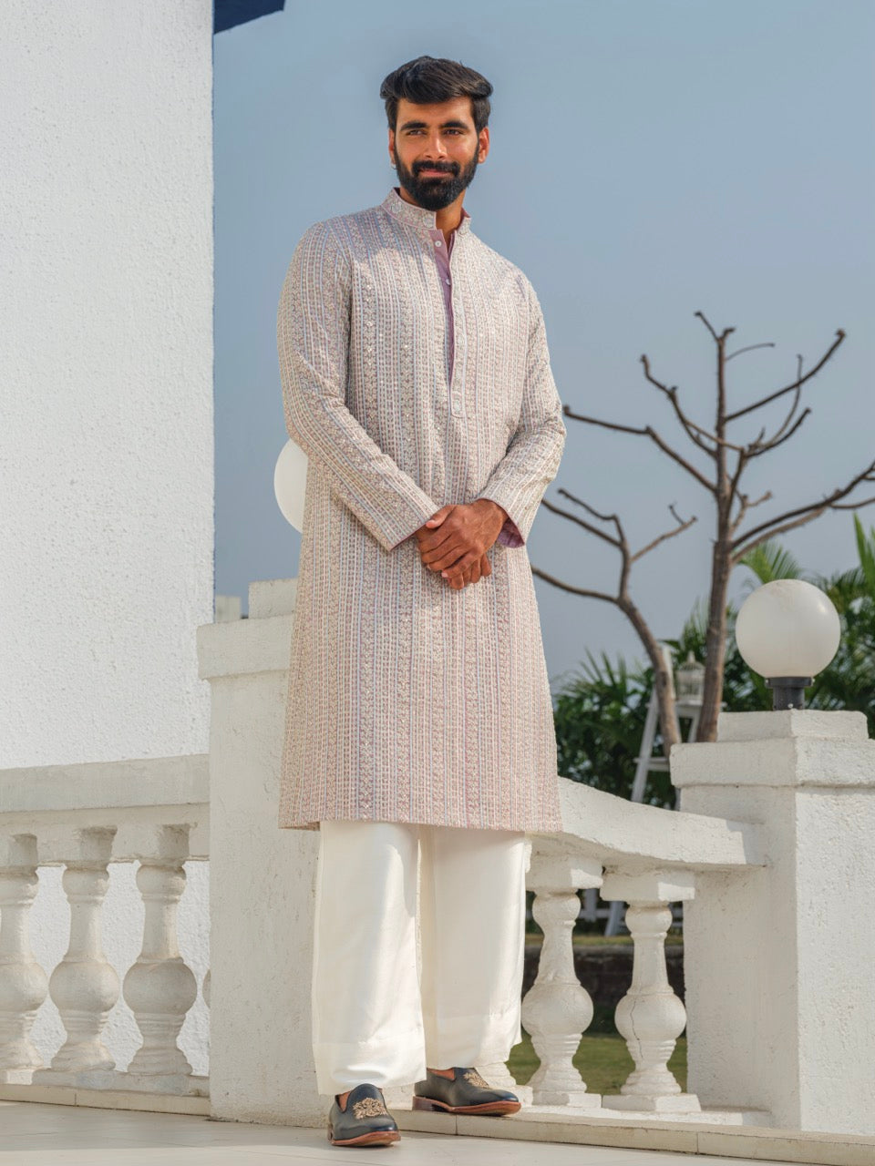ORGANZA HEAVY HAND EMBROIDERED ZARDOZI KURTA NATURAL