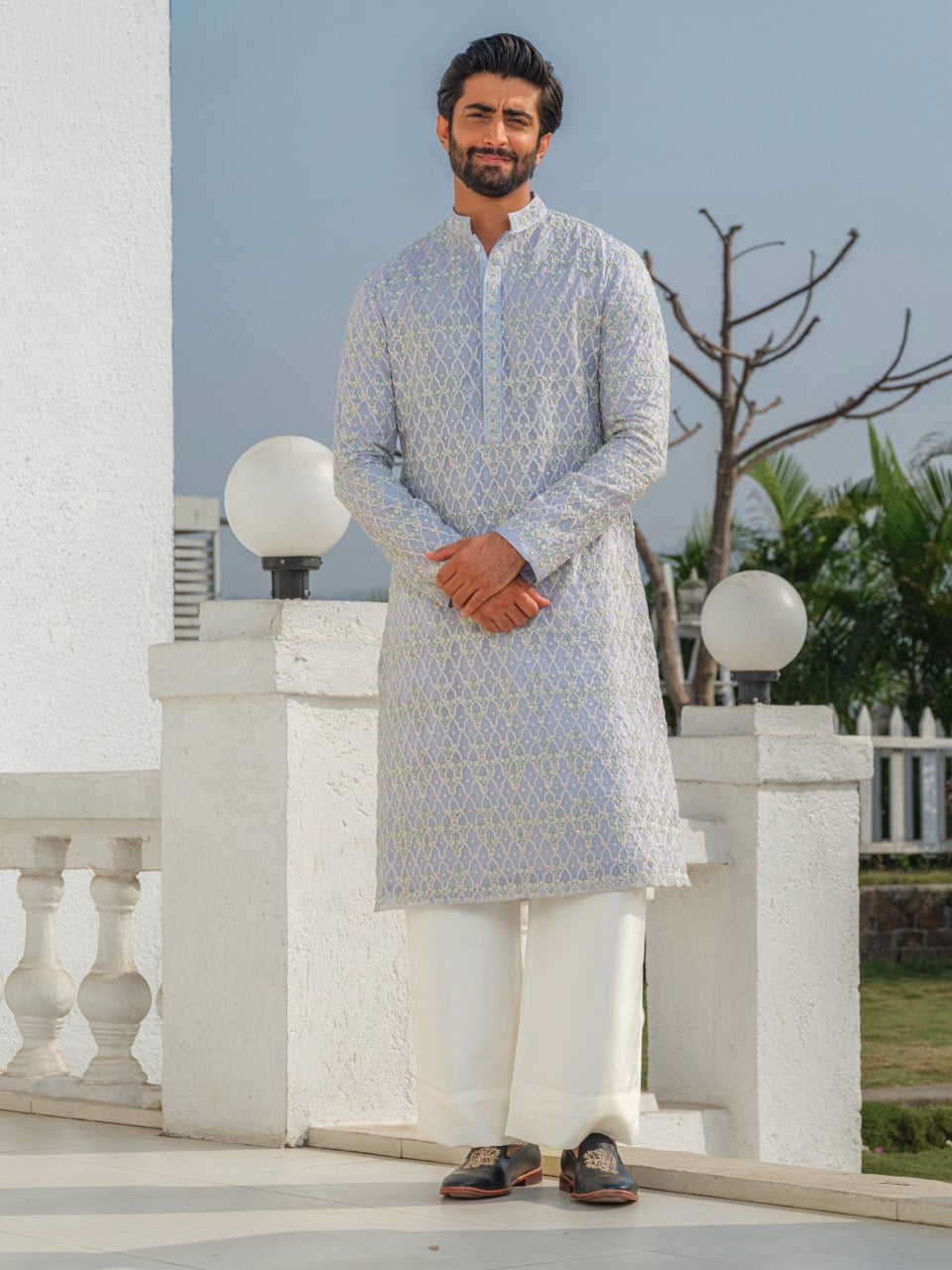 ORGANZA HEAVY HAND EMBROIDERED ZARDOZI KURTA BLUE