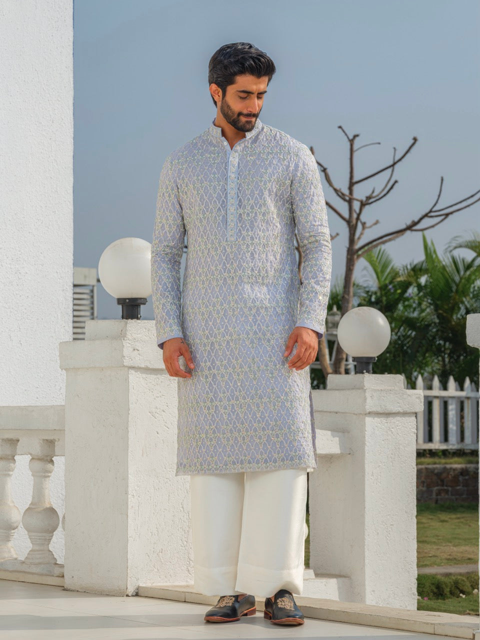ORGANZA HEAVY HAND EMBROIDERED ZARDOZI KURTA BLUE