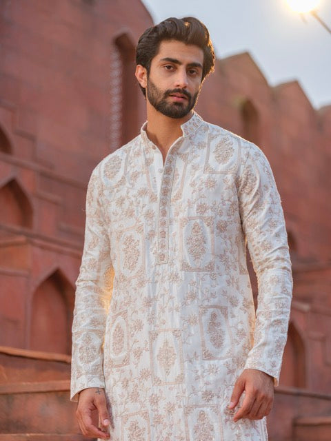 HANDLOOM SILK KURTA WITH HAND ZARDOZI
