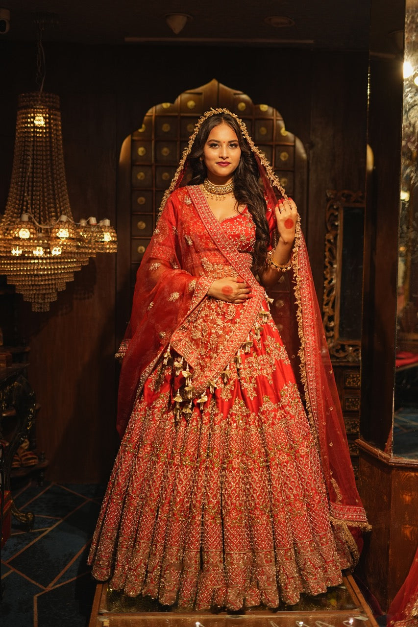 HEAVY PEARL BEADING SILK LEHENGA