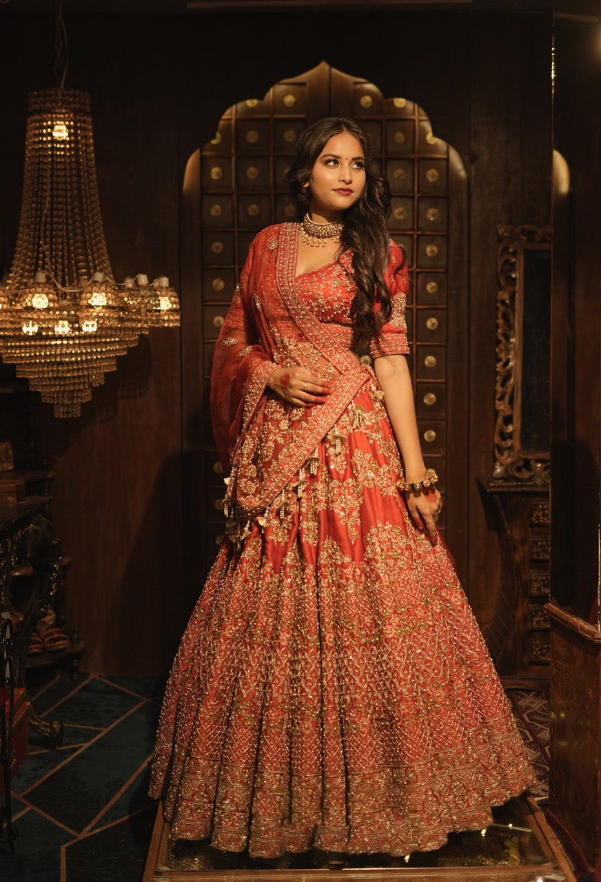 HEAVY PEARL BEADING SILK LEHENGA