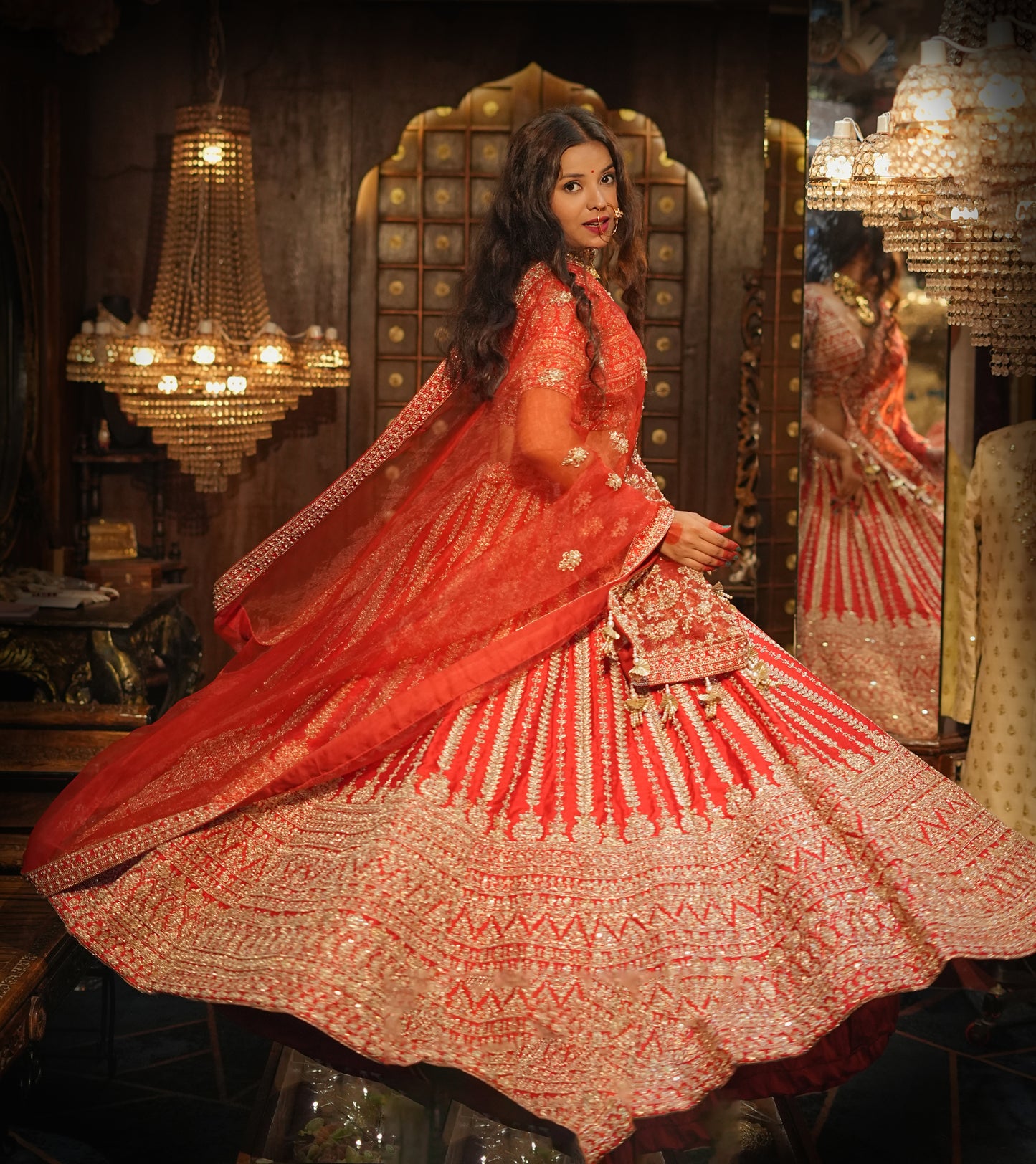 HALF BORDER MULIT LINE SILK LEHENGA