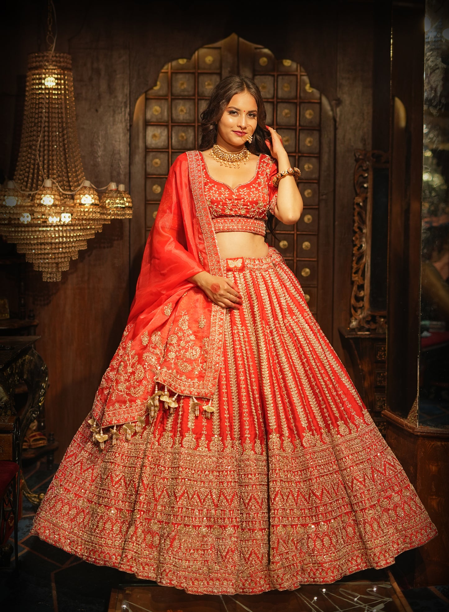 HALF BORDER MULIT LINE SILK LEHENGA