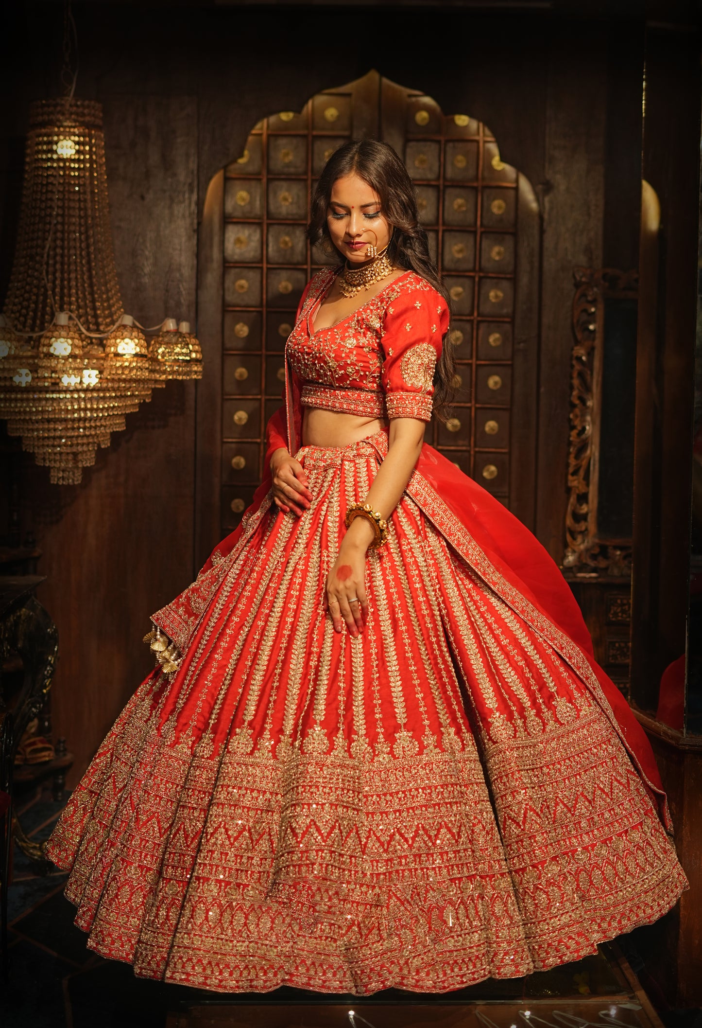 HALF BORDER MULIT LINE SILK LEHENGA