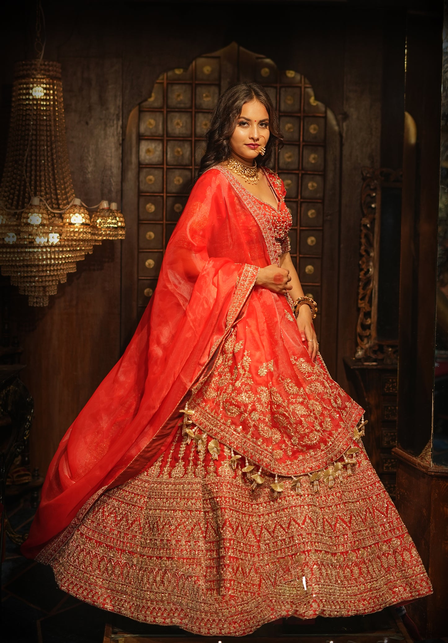 HALF BORDER MULIT LINE SILK LEHENGA