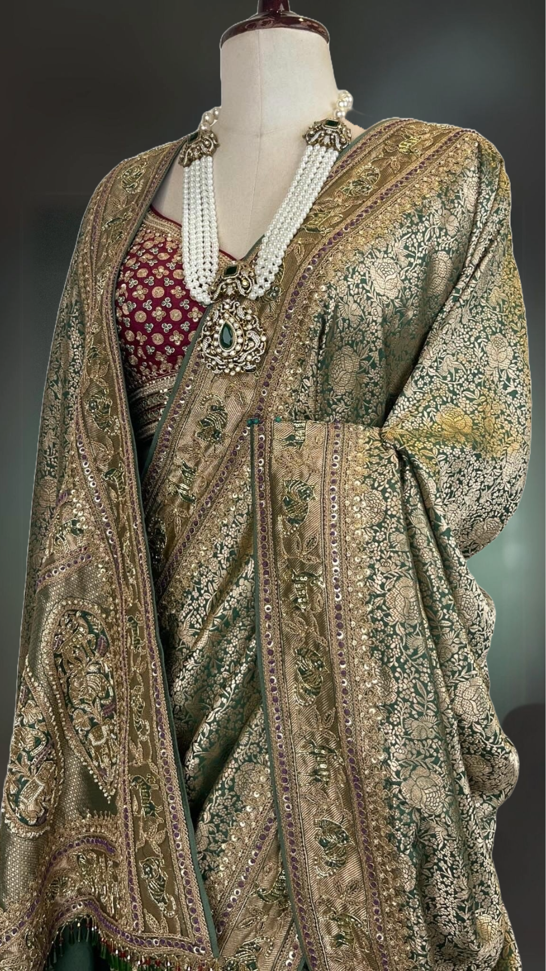 EMBROIDERED GREEN BANARASI SARI