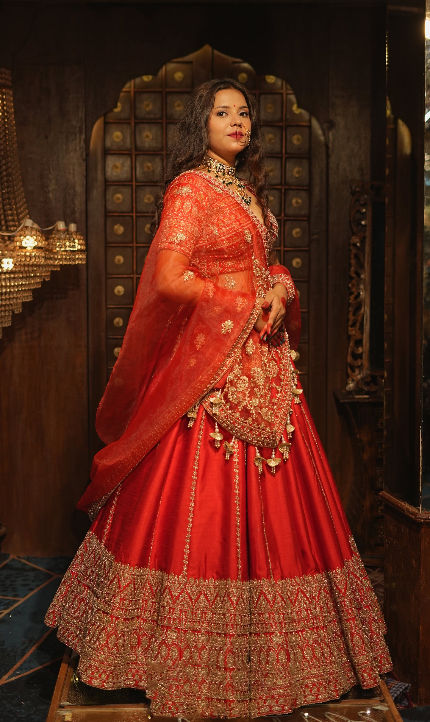 HALF BORDER SILK LEHENGA WITH LINES