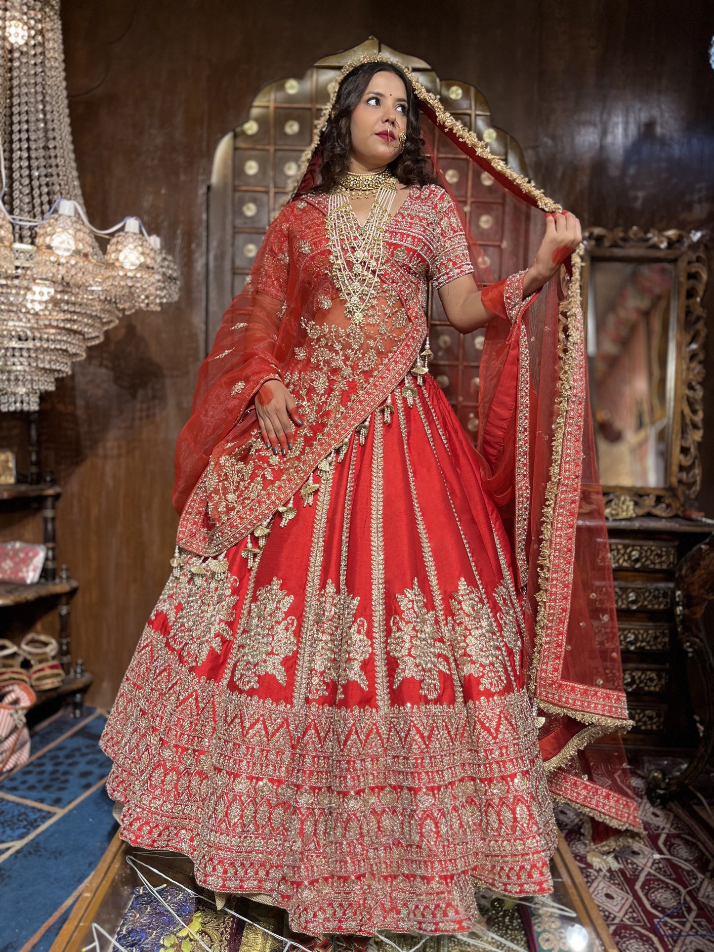 HALF BORDER BUTTI LINE SILK LEHENGA