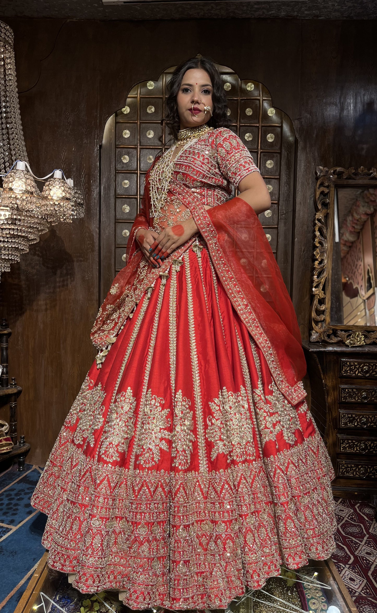 HALF BORDER BUTTI LINE SILK LEHENGA