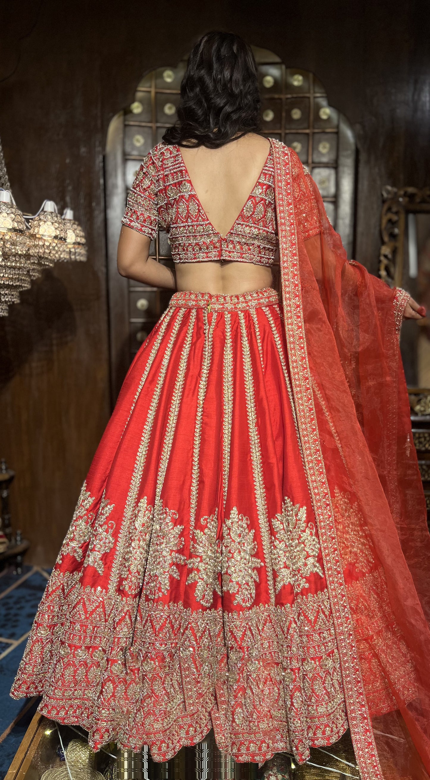 HALF BORDER BUTTI LINE SILK LEHENGA