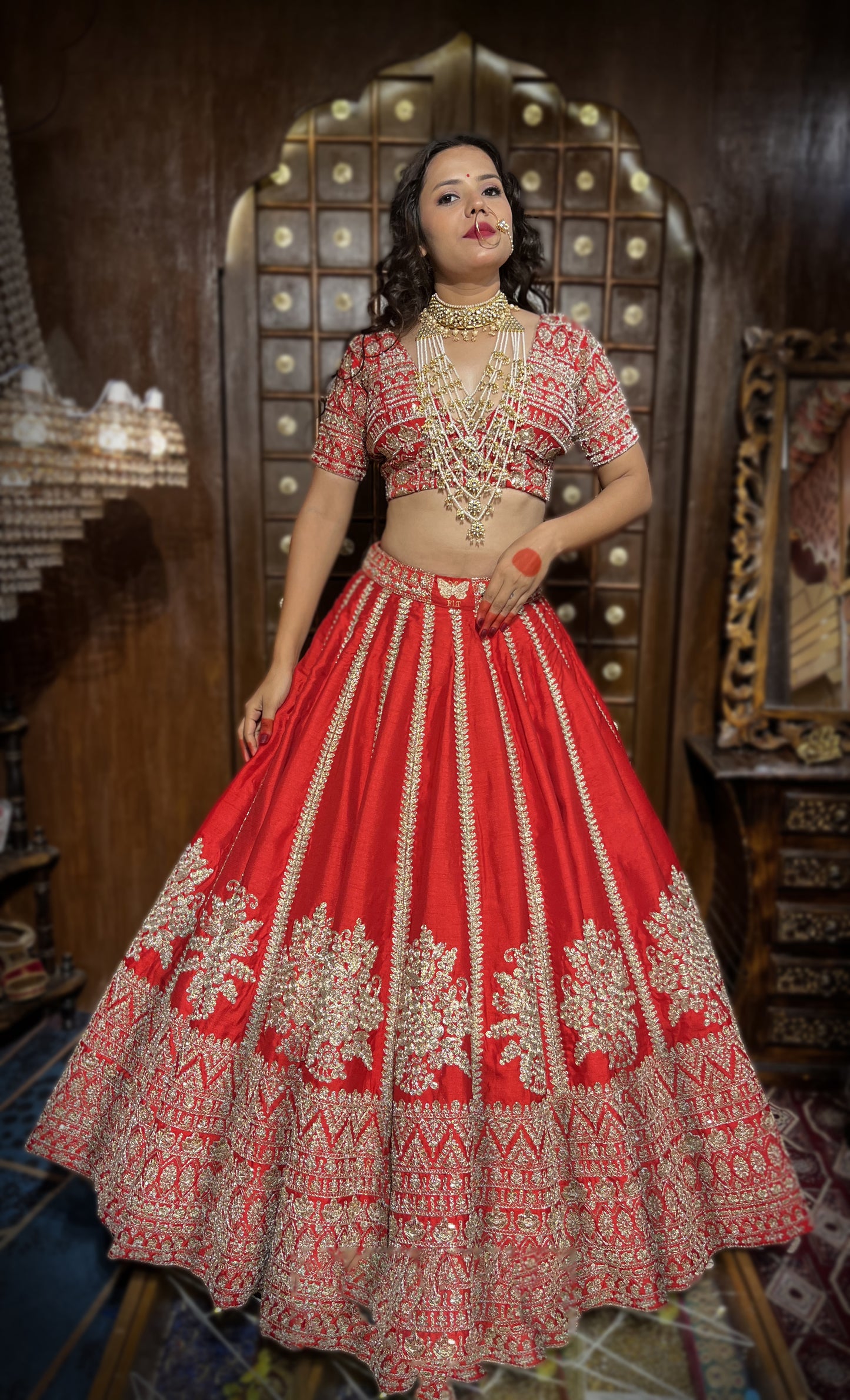 HALF BORDER BUTTI LINE SILK LEHENGA