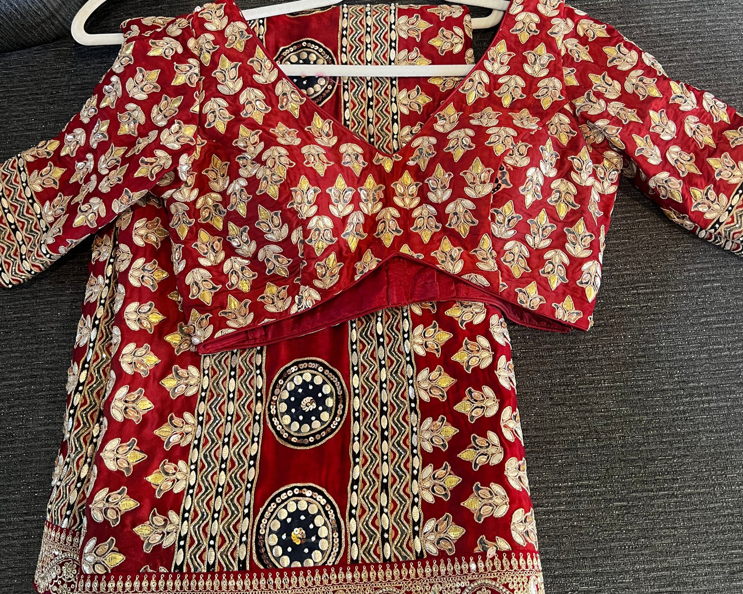 RED AJRAKH EMBROIDERED GOTAPATTI SARI