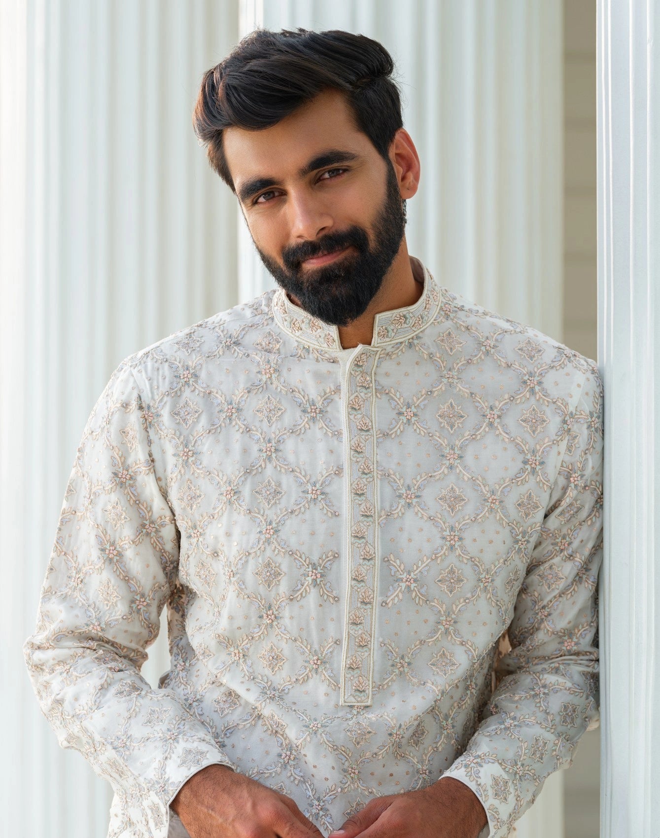 HANDLOOM SILK KURTA WITH HAND ZARDOZI & KARCHOPI EMBROIDERY