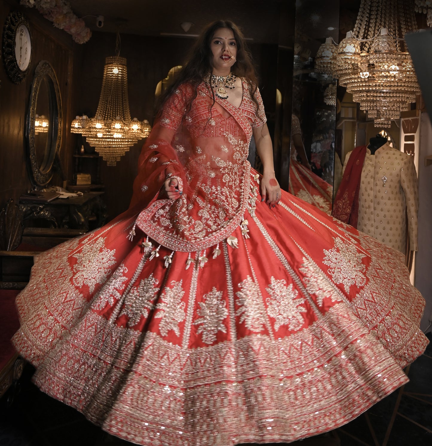 HALF BORDER BUTTI LINE SILK LEHENGA