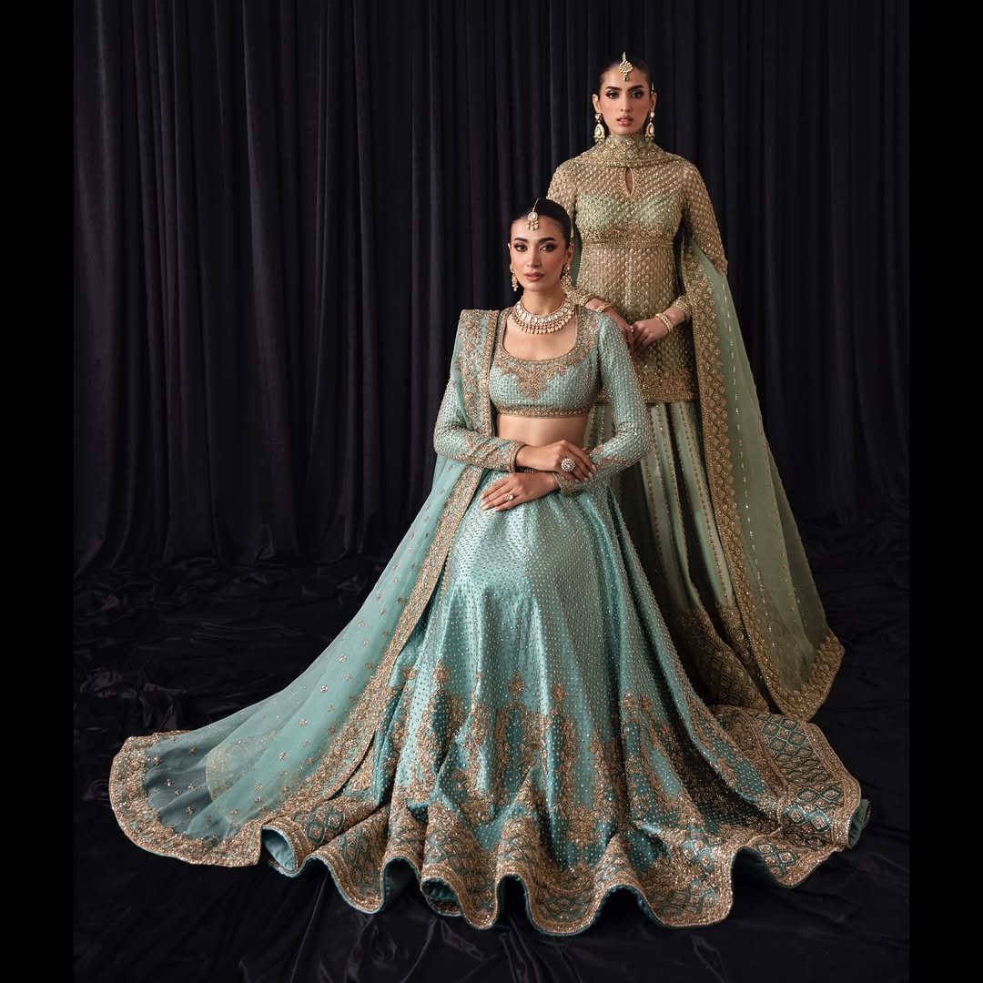 ZARDOZI & TILLA HAND EMBROIDERED LIGHT BLUE BRIDAL LEHENGA