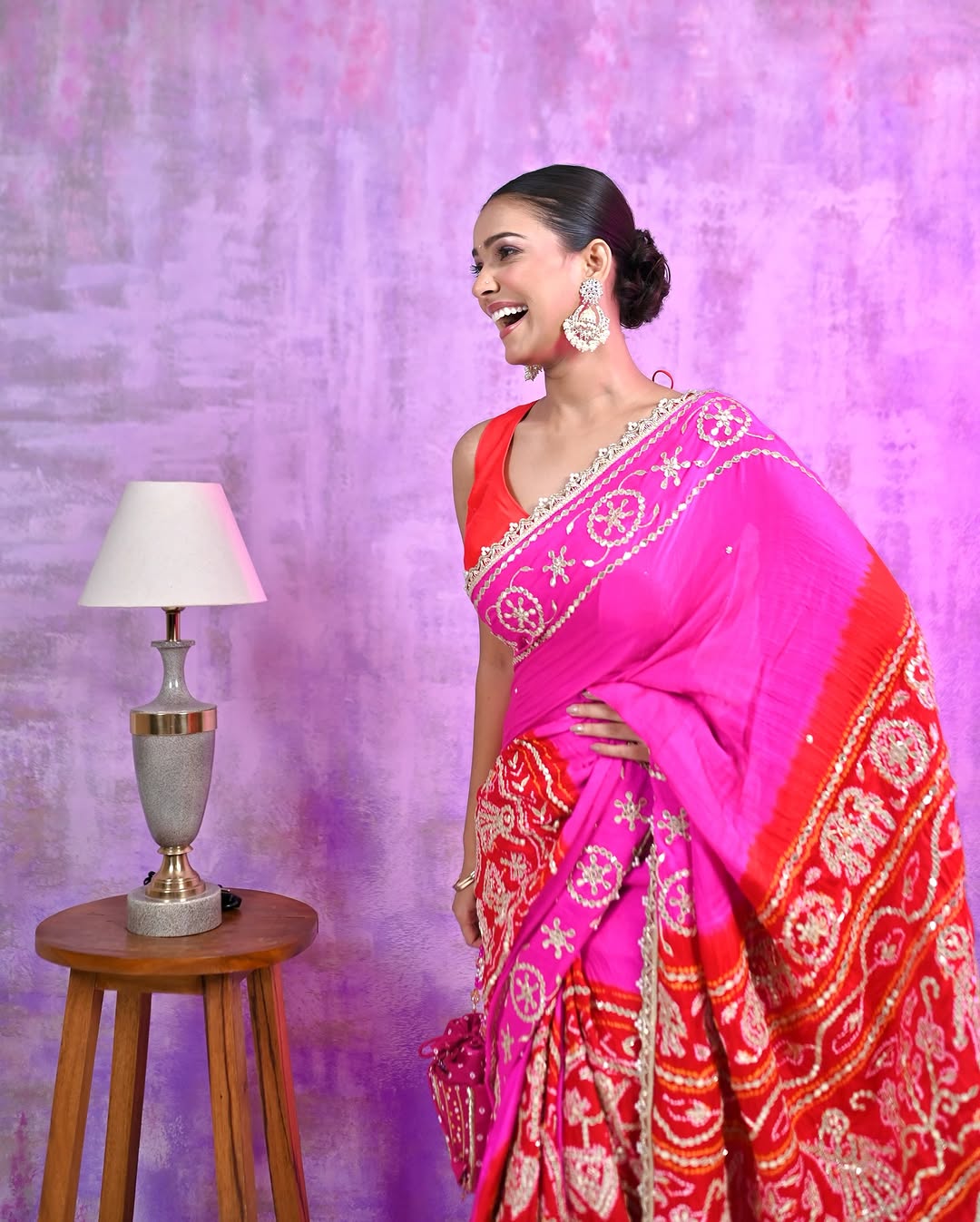 HANDCRAFTED BANDHANI SILK SARI- PINK & ORANGE