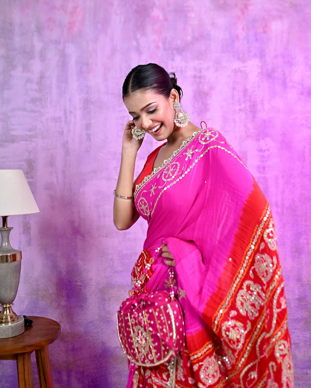HANDCRAFTED BANDHANI SILK SARI- PINK & ORANGE