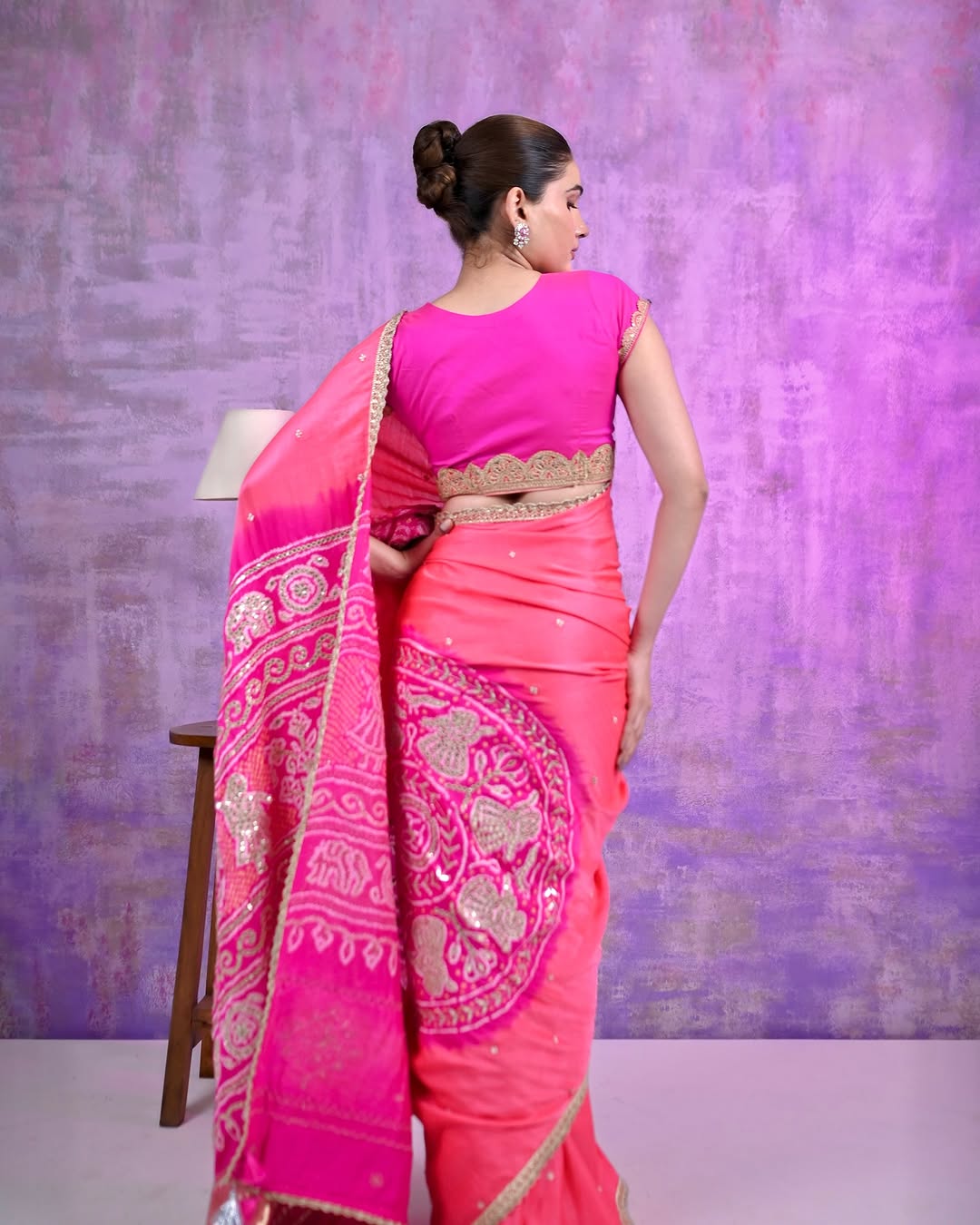 HANDCRAFTED BANDHANI SILK SARI- GREEN/PINK