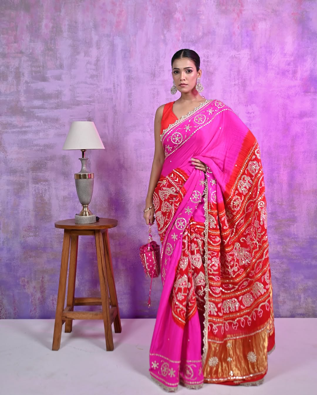 HANDCRAFTED BANDHANI SILK SARI- PINK & ORANGE