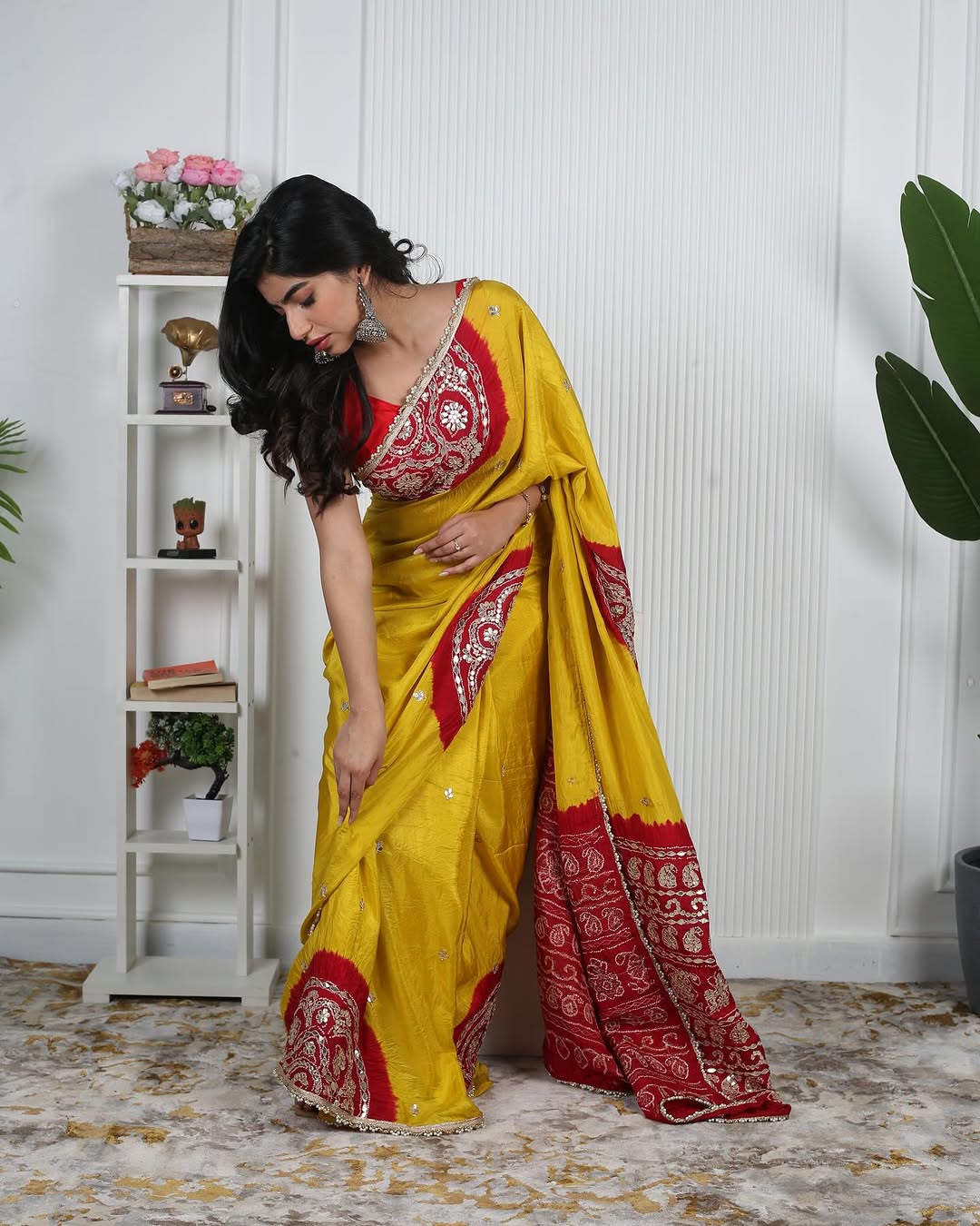 HANDCRAFTED BANDHANI SILK SARI- YELLOW & RED