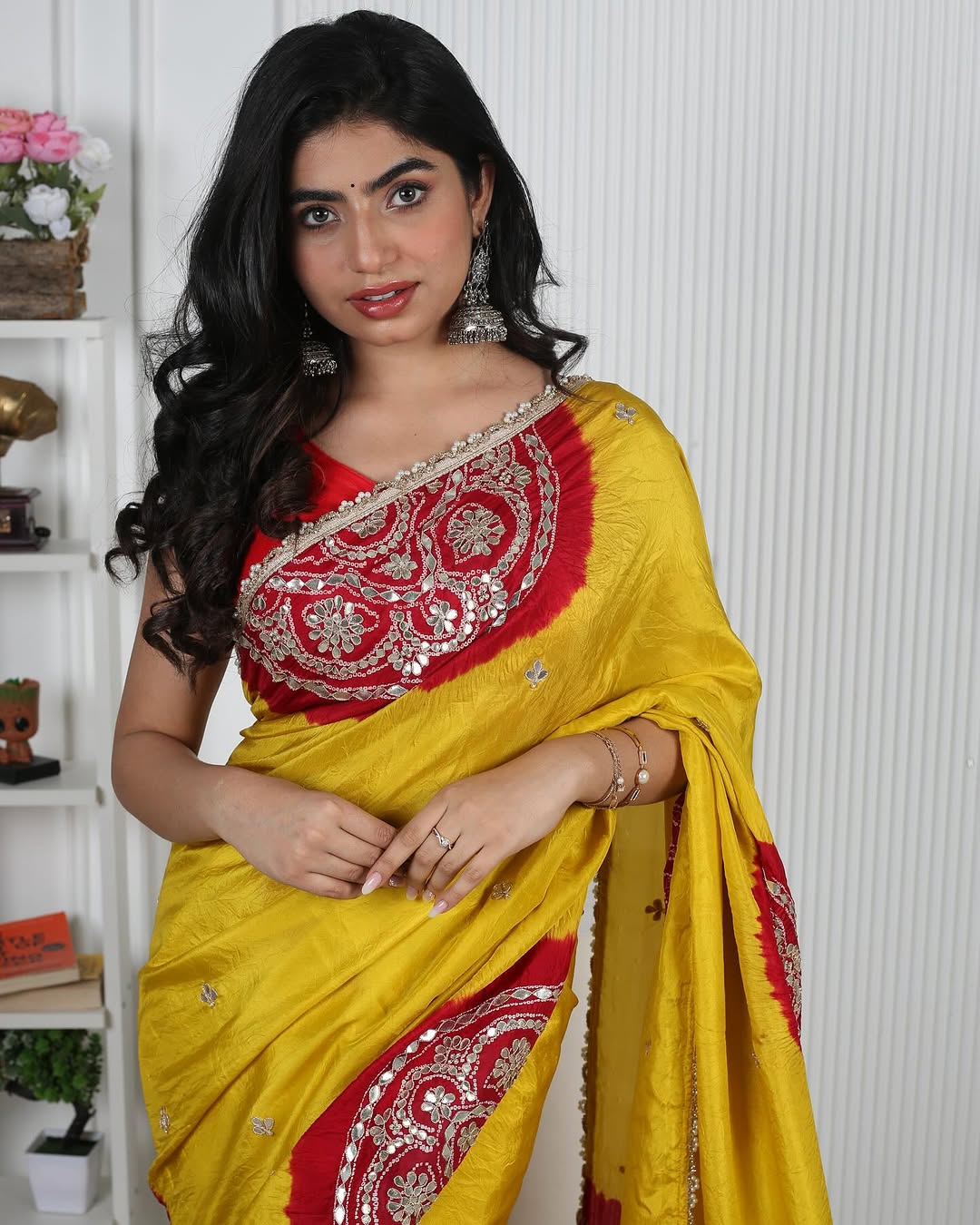 HANDCRAFTED BANDHANI SILK SARI- YELLOW & RED