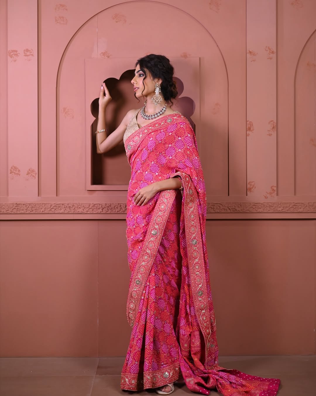 HANDCRAFTED BANDHANI SILK SARI- PINK