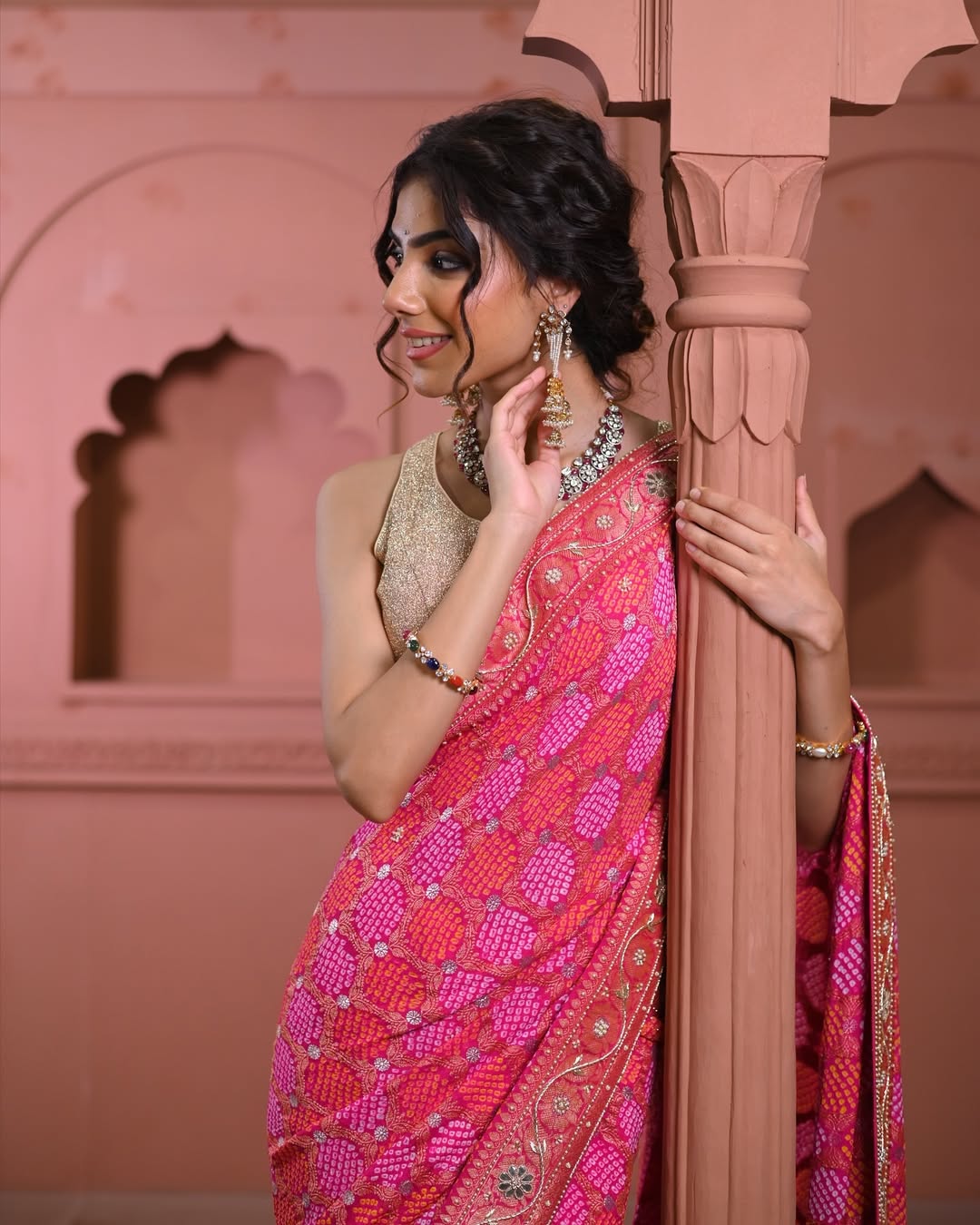 HANDCRAFTED BANDHANI SILK SARI- PINK
