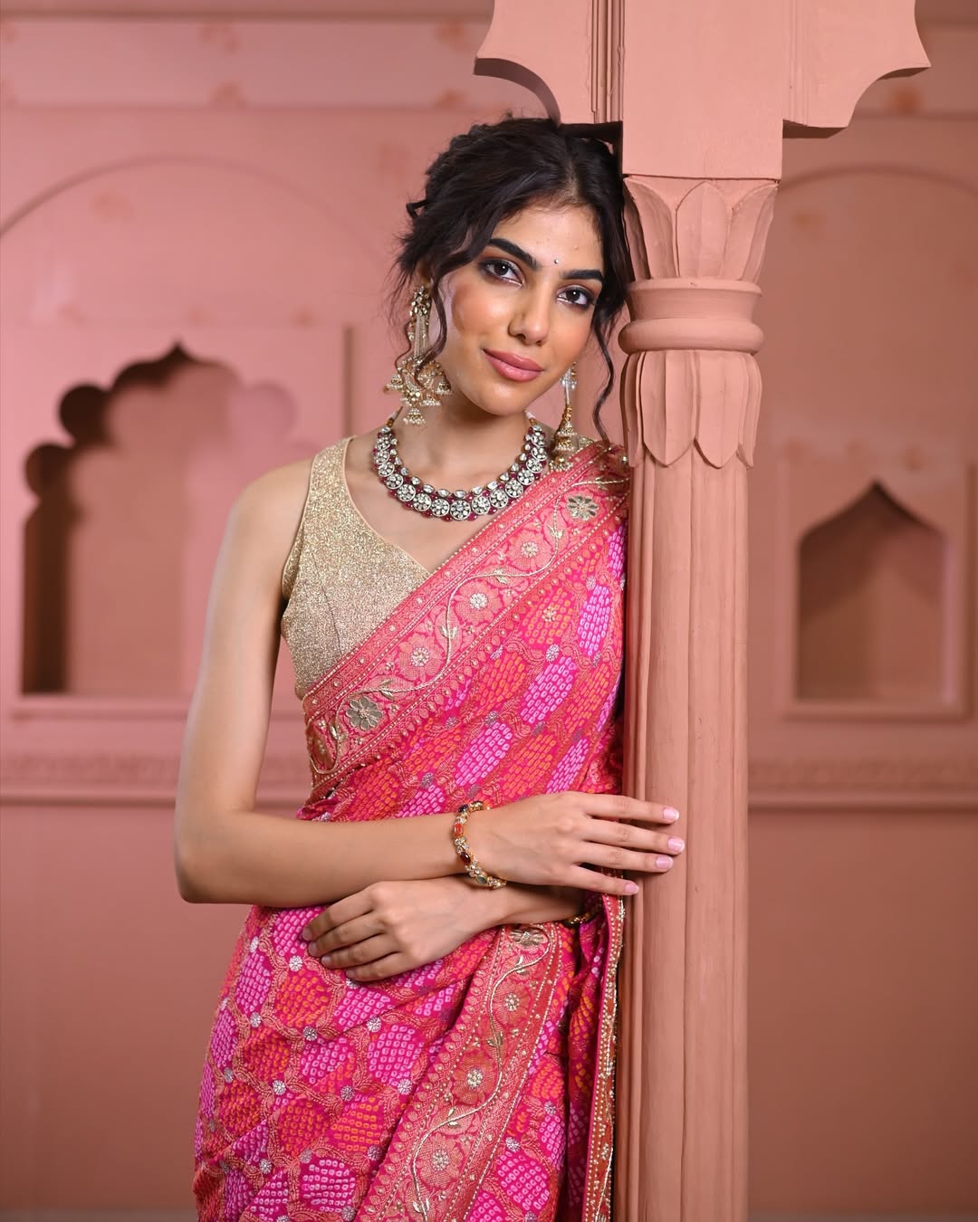 HANDCRAFTED BANDHANI SILK SARI- PINK