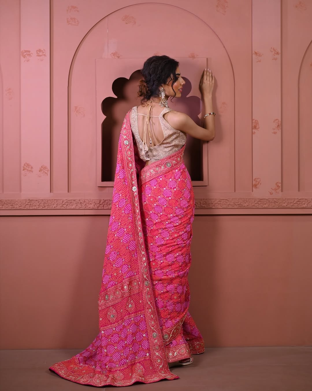 HANDCRAFTED BANDHANI SILK SARI- PINK