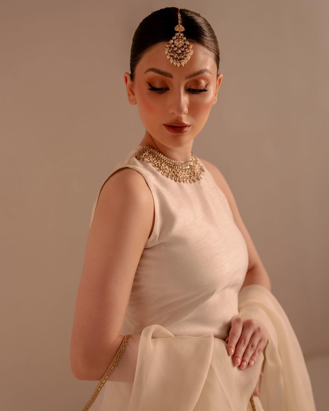 IVORY ZARDOZI SILK SHARARA SET WITH GOLD EMBROIDERY