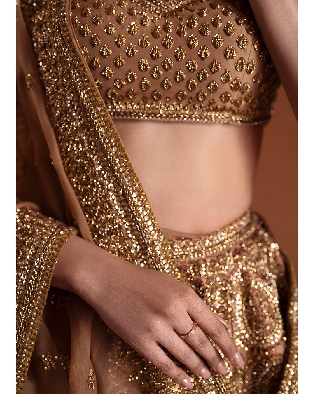 COFFEE BROWN RAW SILK AND SATIN SILK BRIDAL LEHENGA