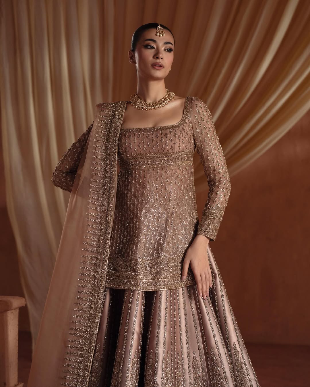 FAWN BRIDAL RAW AND SATIN SILK LEHENGA