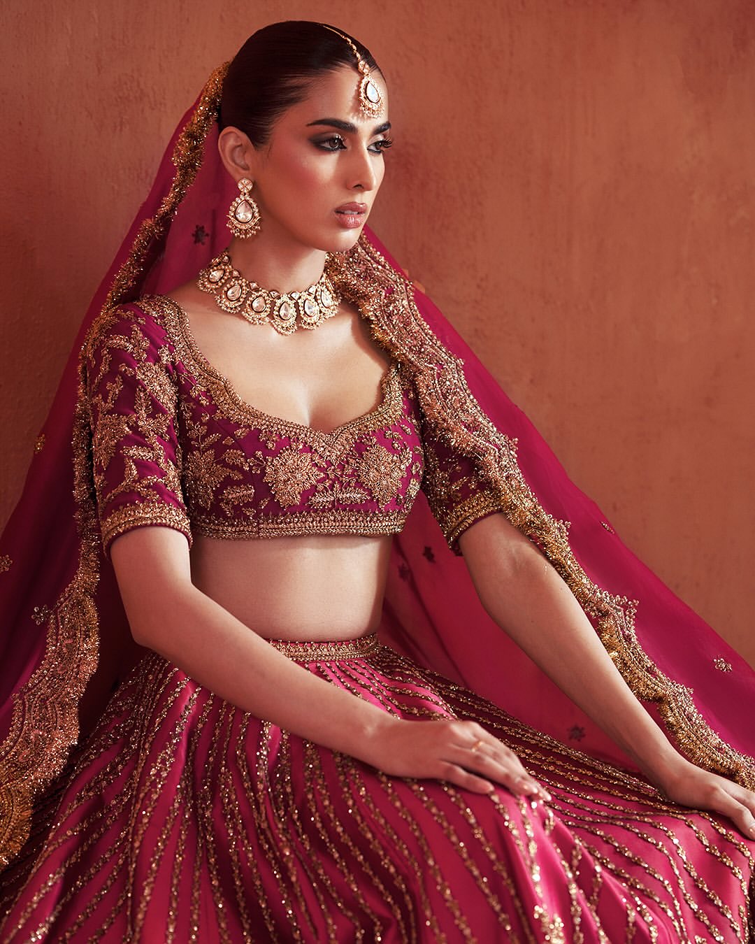 CHERRY RED BRIDAL LEHENGA WITH NAQSHI EMBROIDERY